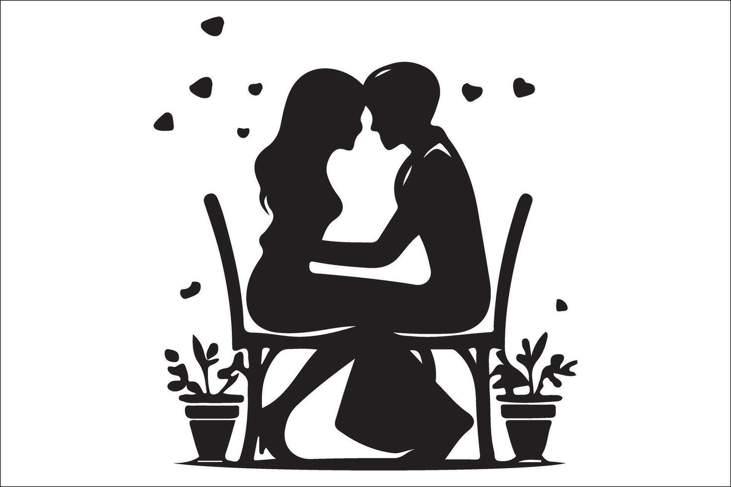 Silhouette of a couple sitting on a chair vector