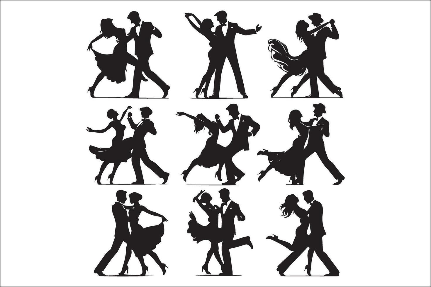 Dancing couples silhouettes illustration vector