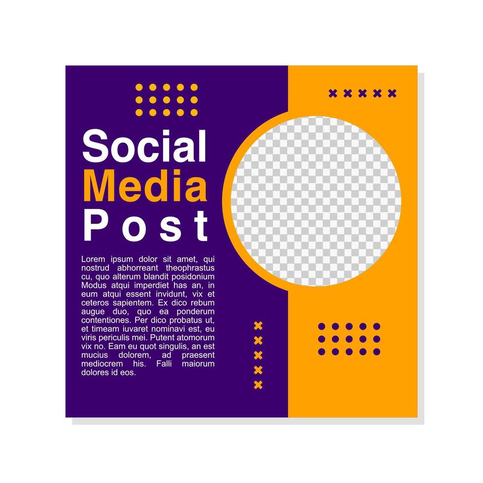 Business promotion social media post template with purple and orange colors. vector