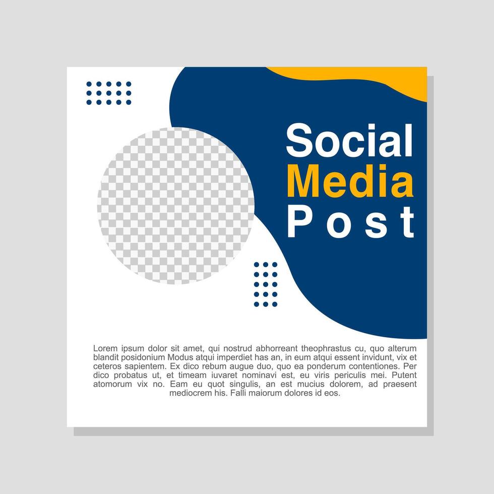 Business promotion through a social media post template with blue yellow and white colors. vector