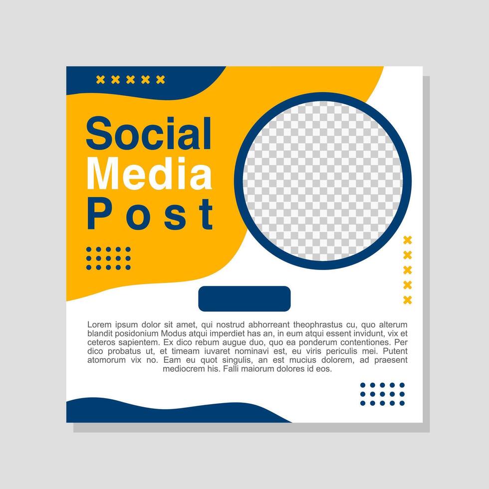 Business promotion social media post template with blue and yellow accents. vector