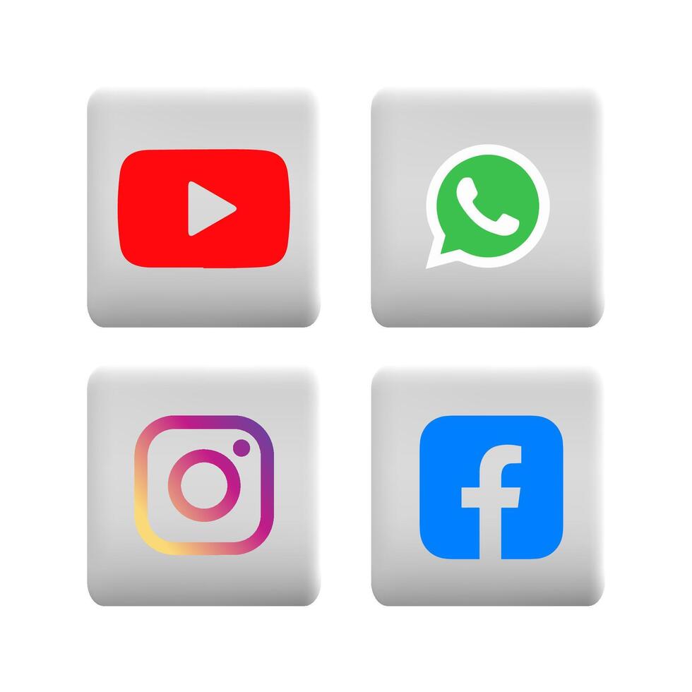 Four different social media icons on white squares vector
