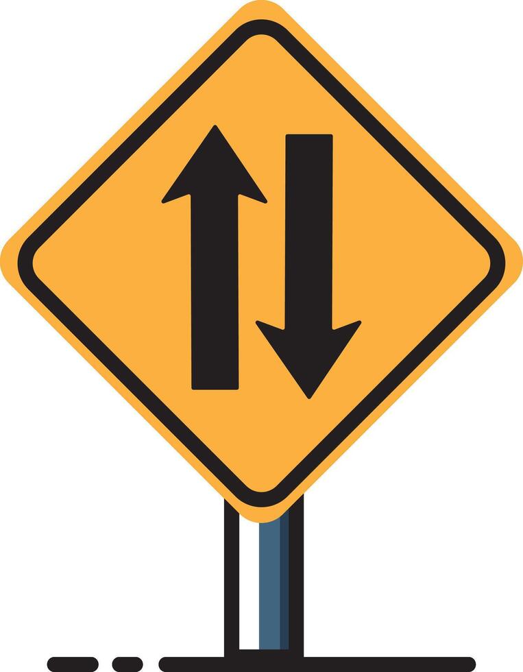 A yellow road sign with two arrows pointing in different directions vector