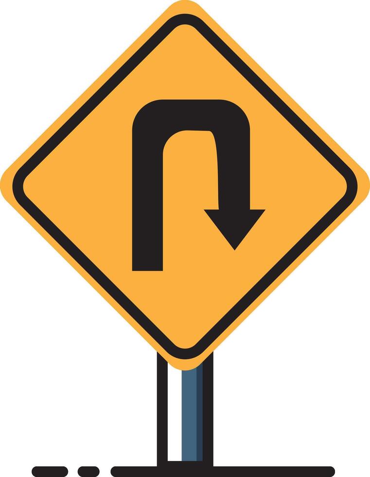 A yellow sign with a curved arrow pointing to the left vector
