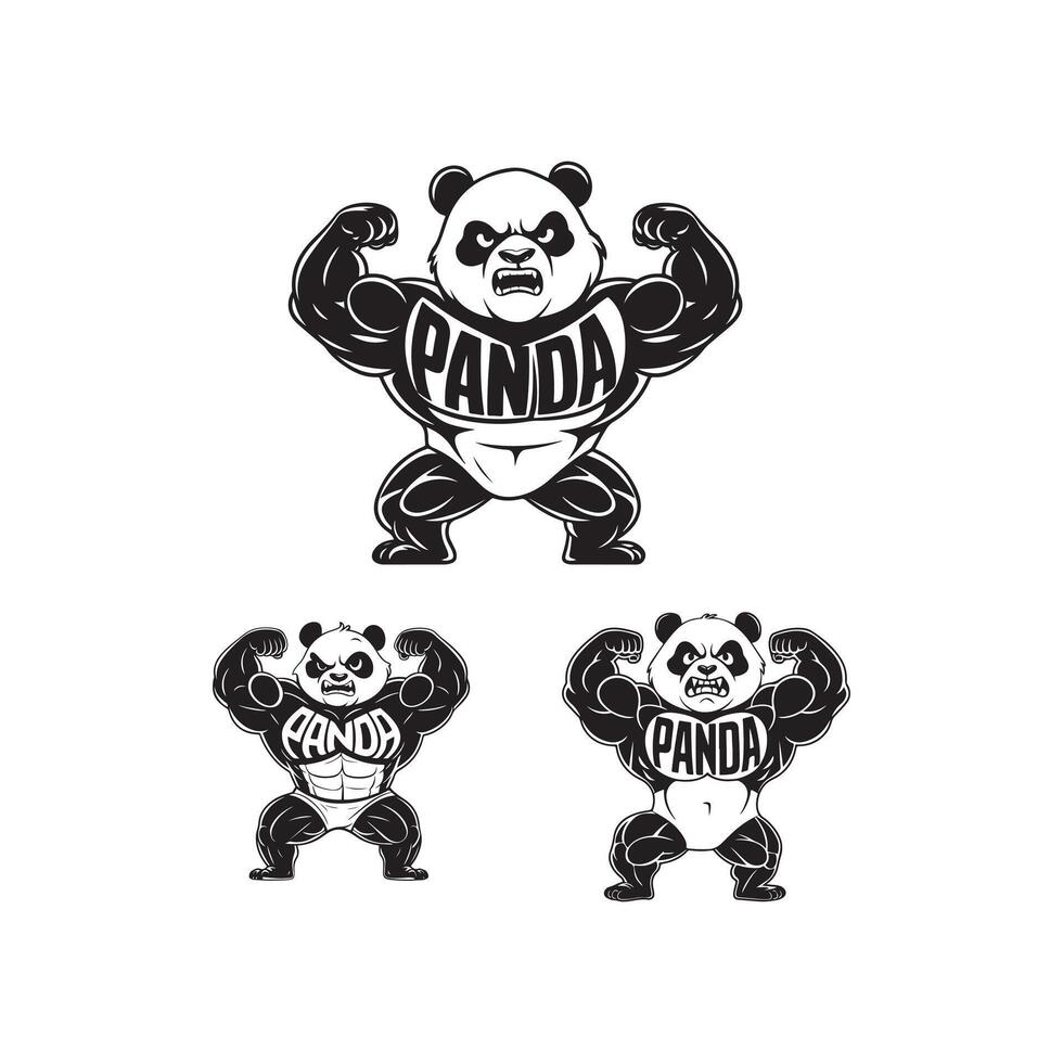 Angry panda workout silhouette set new 2025 trendy vector