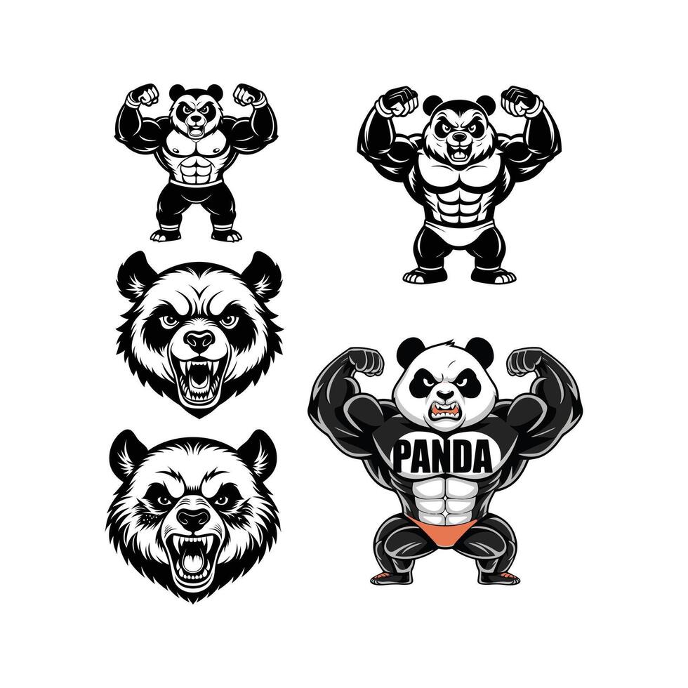 Set of panda silhouette illustration vector