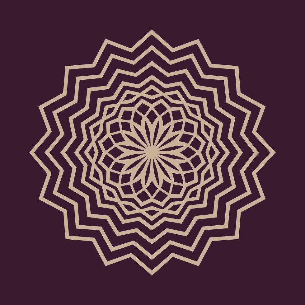 Golden colour optical illusion lineart mandala in dark background. vector