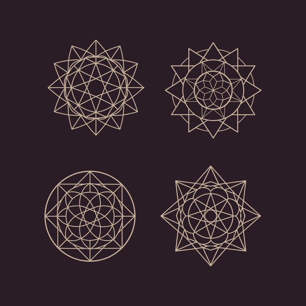 Geomatric pattern mandala line art set vector