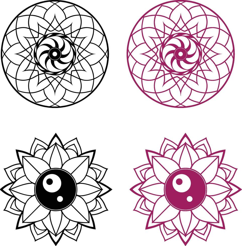 Set of round mosaic mandala vector