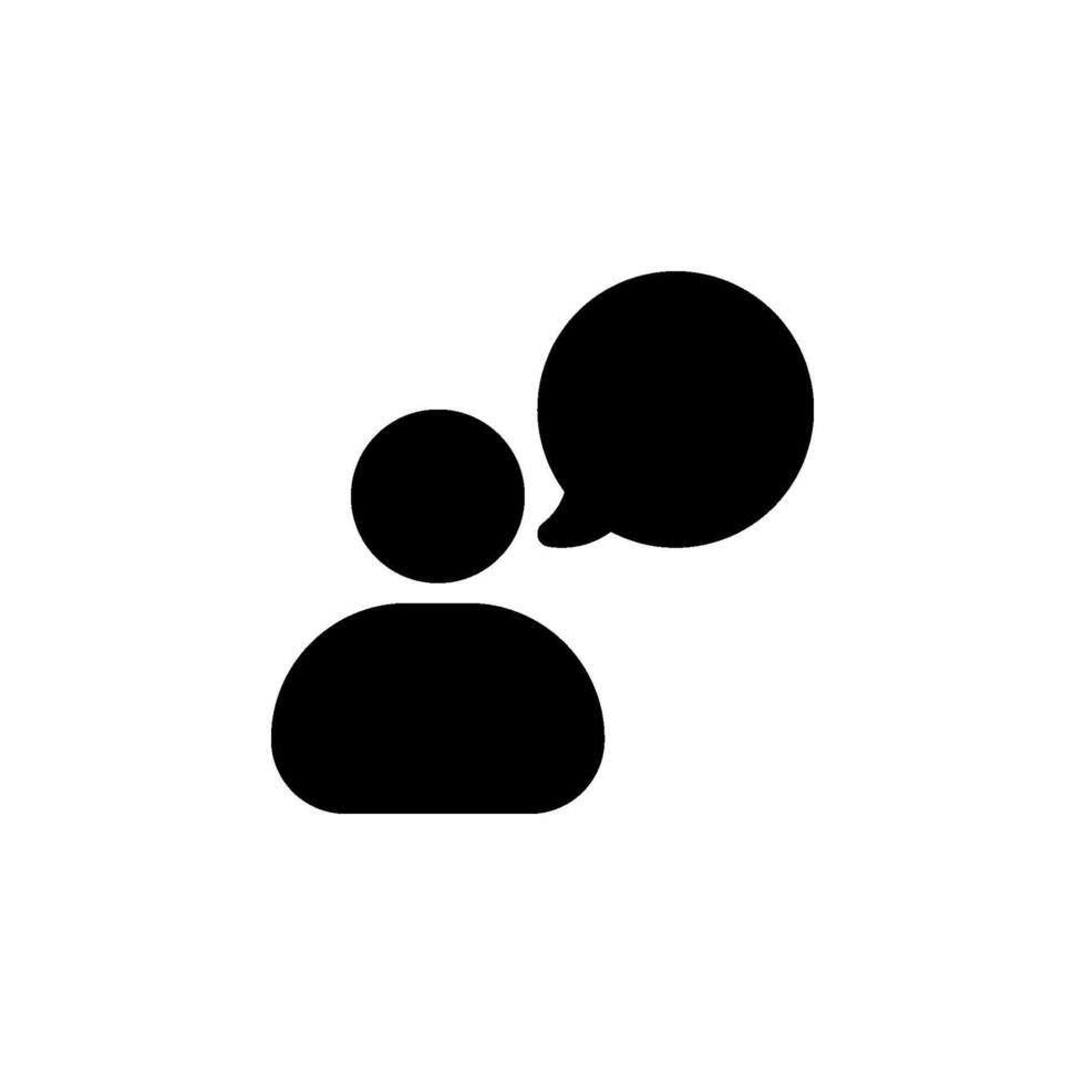 icon depicting a person with a speech bubble, representing communication, conversation, and discussion. illustration vector