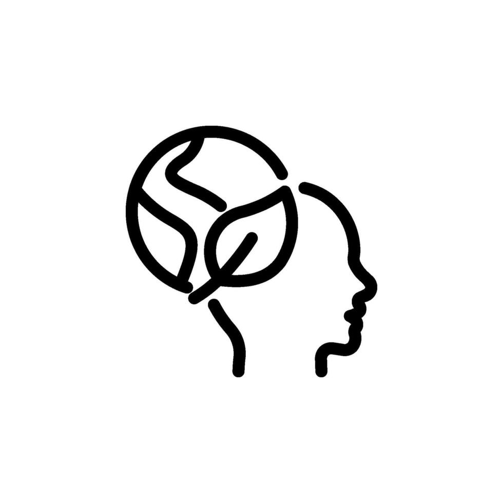head with the planet and a leaf, representing ecological awareness, green thinking, and environmental consciousness. Perfect for use in designs sustainability, ecology, and eco friendly solutions vector