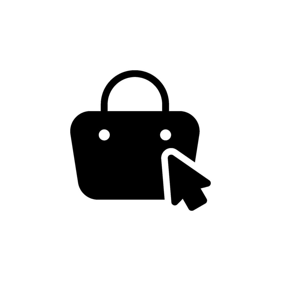shopping bag icon with cursor pointing. Represents online shopping, ecommerce, and digital purchasing. Clean line art design suitable for web and print use vector