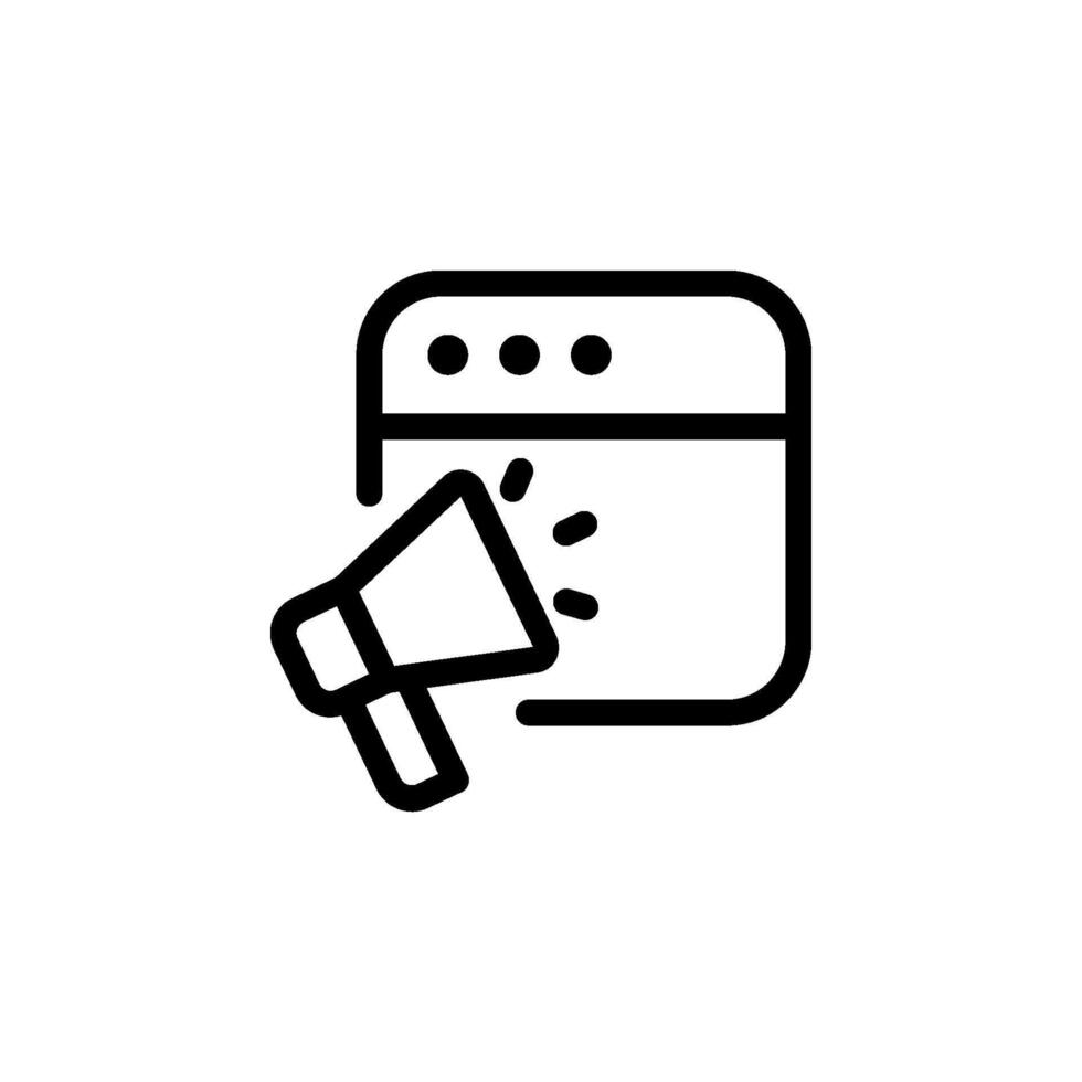 website promotion or marketing icon. Monitor screen with megaphone, symbolizing advertising and online reach vector