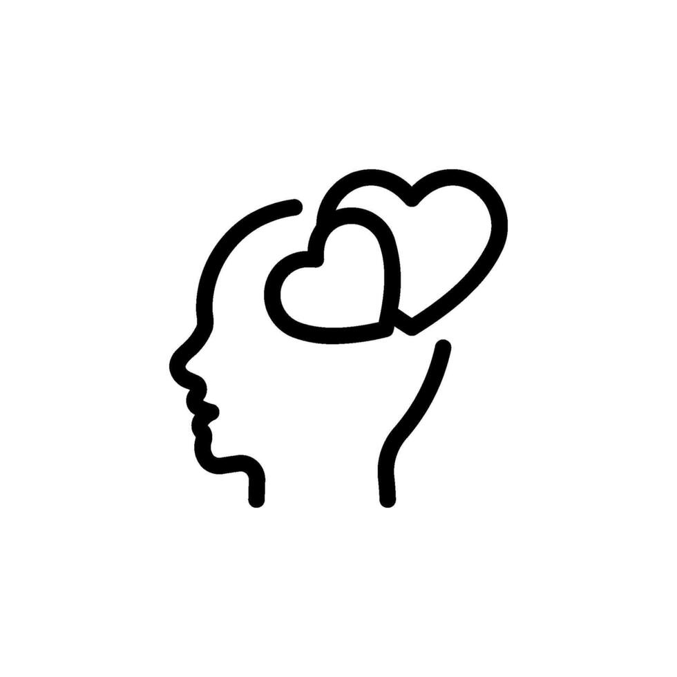 head with hearts icon. symbolizing love, affection, empathy, and positive thinking. Ideal for concepts related to mental health, romance, relationships vector