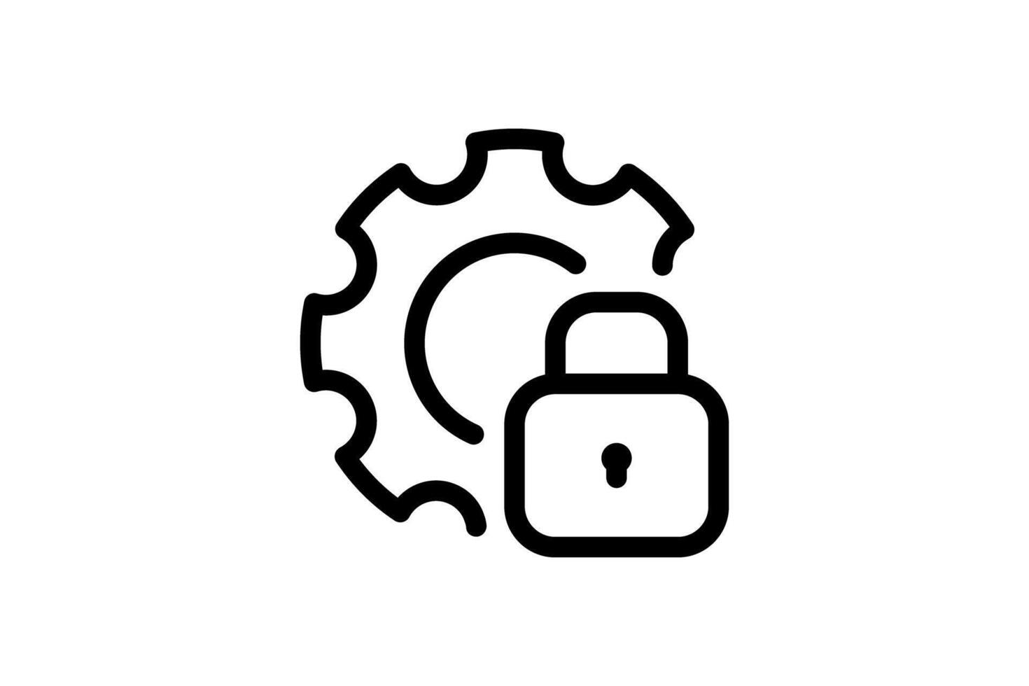 Gear and a padlock icon. representing security settings, system configuration, protection, and access control. Ideal for user interfaces, websites, apps, and technical documentation vector