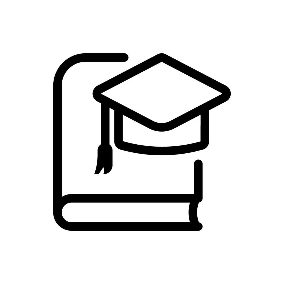 Graduation cap on book icon. Represents education, learning, graduation, and academic achievement. Ideal for educational materials, websites, and apps vector