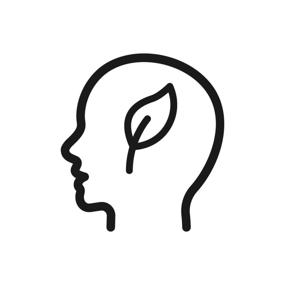 Human head with leaf icon. symbolizing mindfulness, eco-consciousness, mental health, and connection with nature. Perfect for health, wellness, and environmental awareness projects vector