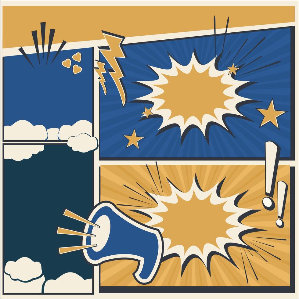 comic book style comic book background with speech bubble and megaphone vector