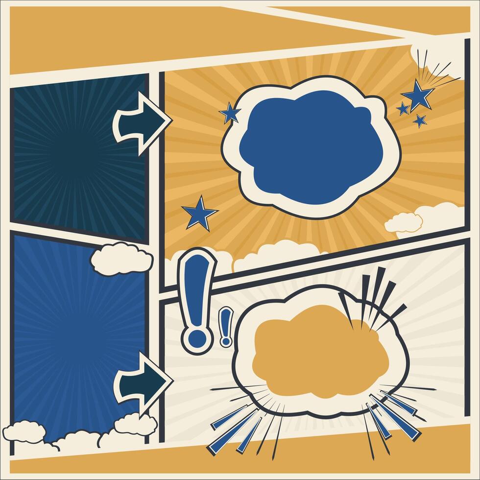 comic book template with speech bubbles and clouds vector