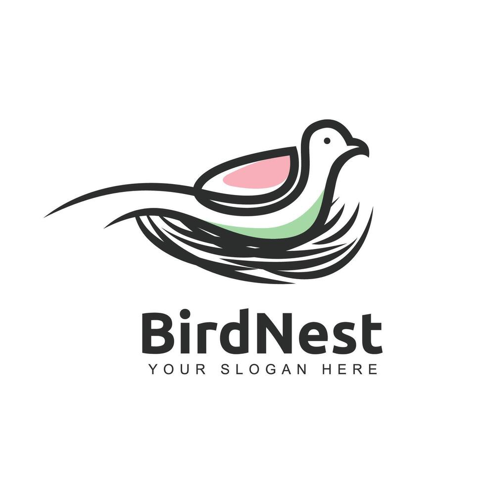 Simple minimalist bird and nest line design, perfect for brand logo. illustration vector