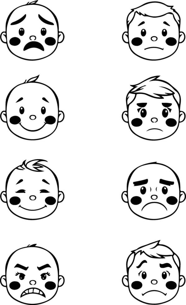 set of baby cartoon face impression vector
