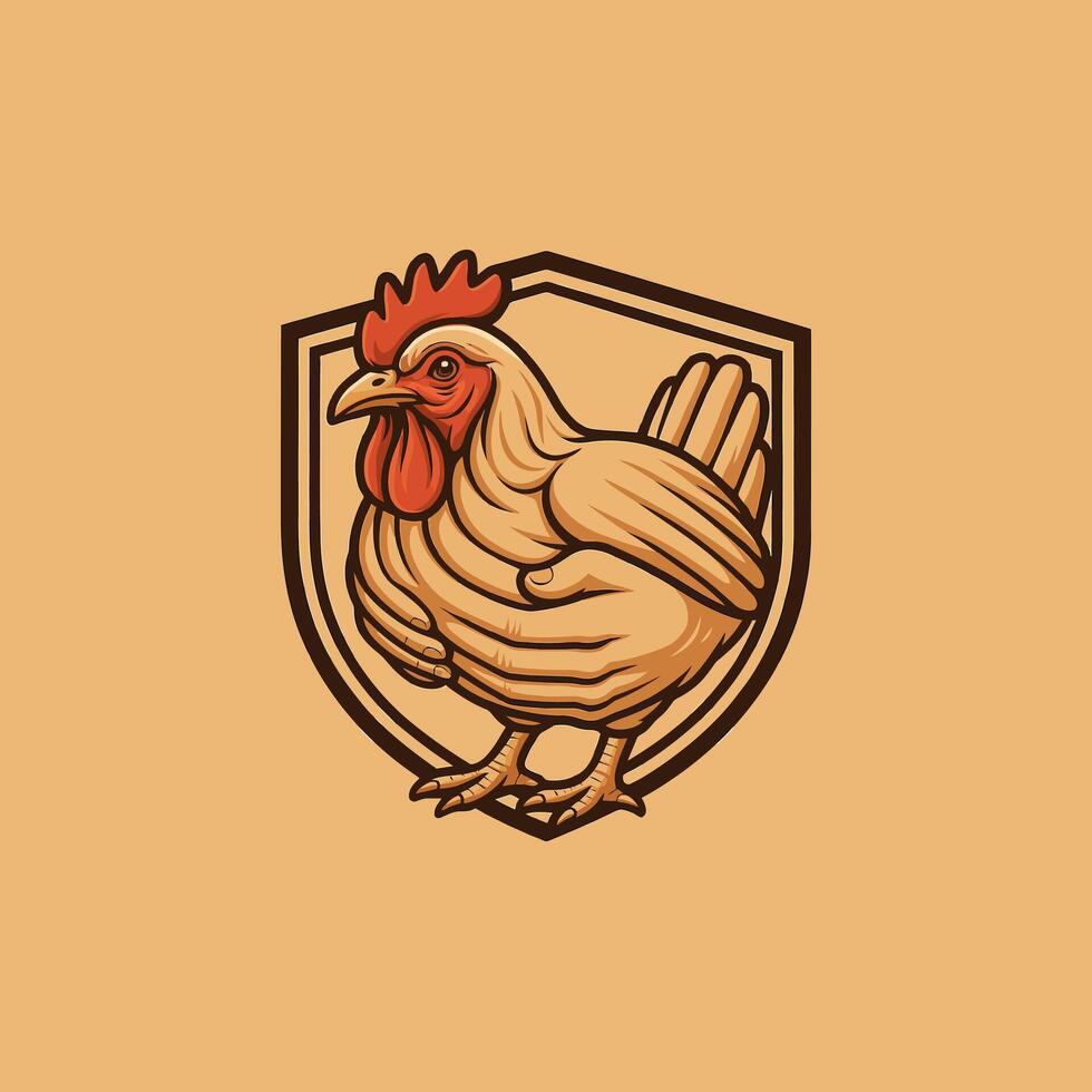 Stylized Chicken Illustration Protected by Hands Forming a Shield vector