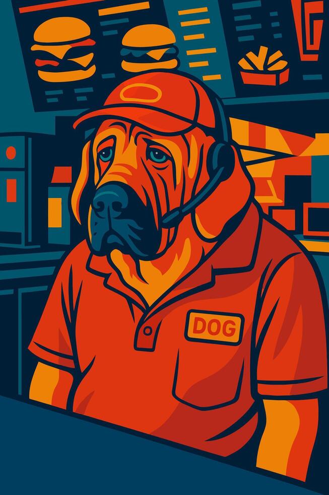 Dog Wearing Headset Working at a Restaurant Order Taking vector