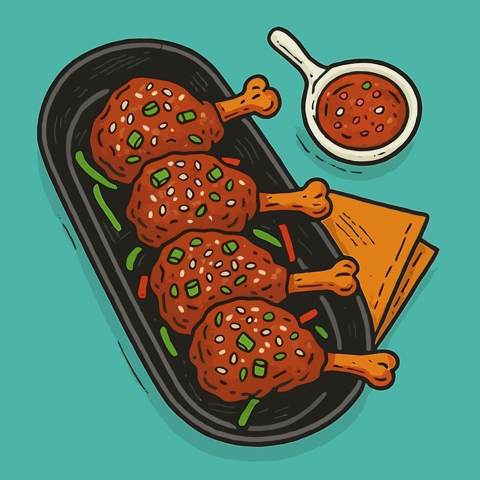 Serving Plated Chicken Drumsticks with Sauce for Appetizing Food Presentation vector