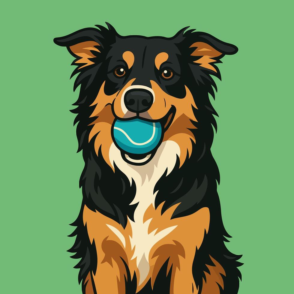 Dog Holding Ball Illustration Friendly Pet Animal Playful Cartoon Style vector
