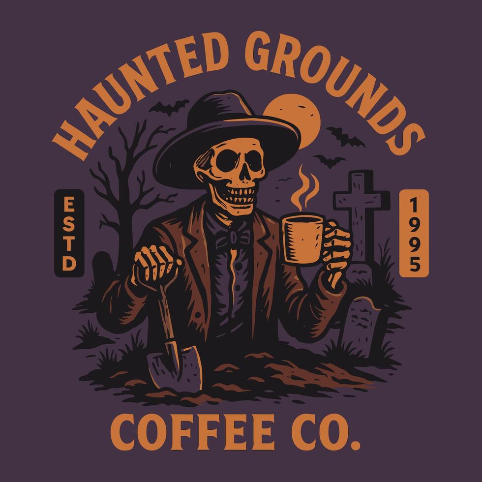 Skeleton Digger Enjoying Coffee Break in the Graveyard Illustration vector