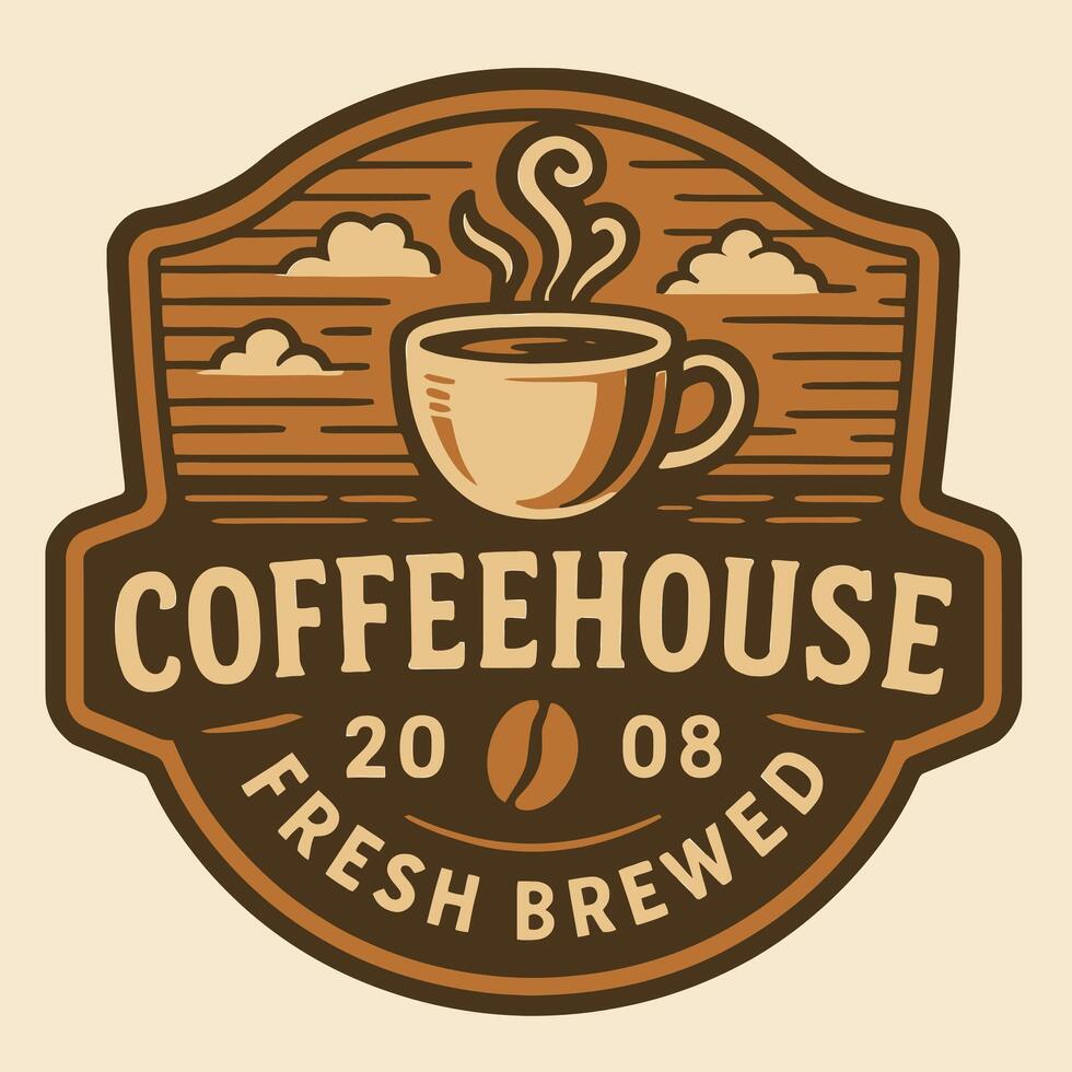 Coffeehouse Emblem with Steaming Cup and Fresh Brewed Design vector