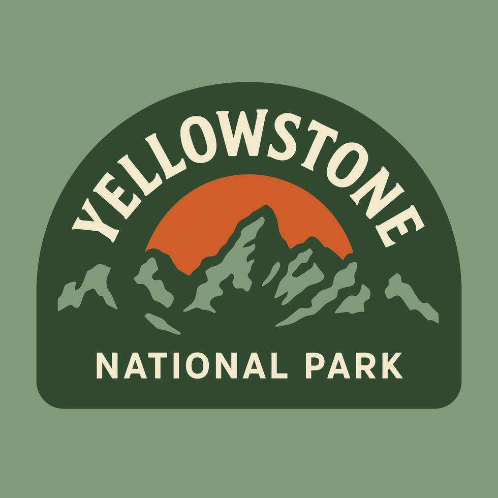 Mountain Range Patch with Sun in Green National Park Design vector