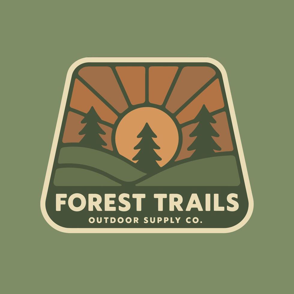 Forest Trails Landscape with Sun and Trees Retro Inspired Design vector