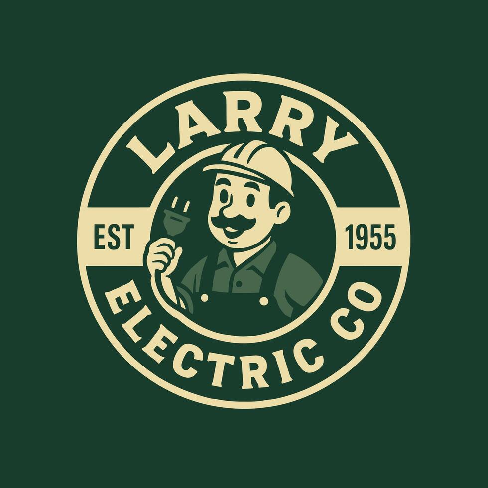 Cartoon Electrician Holding Plug in Retro Style on Green Background vector