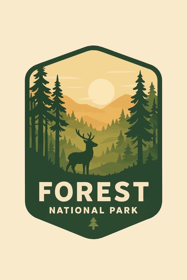 Deer Silhouette Forest Landscape Illustration with National Park Designation vector