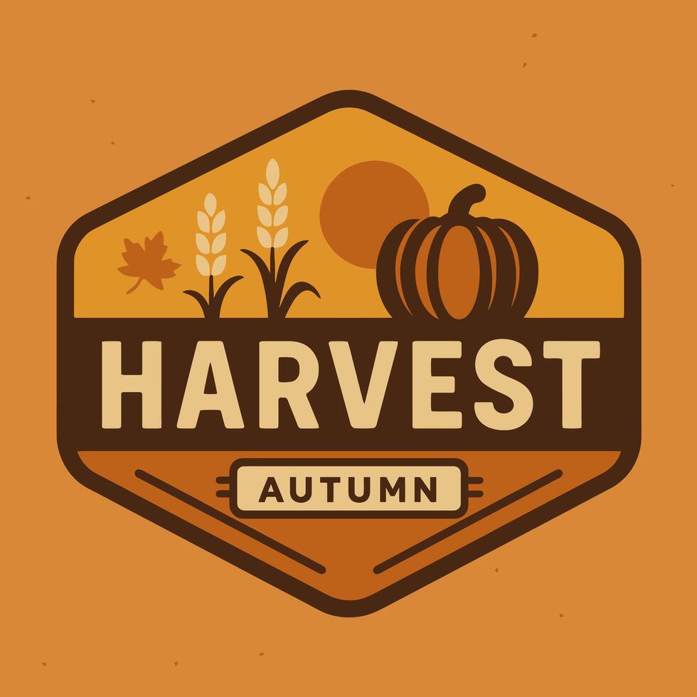 Harvest Season Emblem with Pumpkin and Grain for Autumn Celebration vector