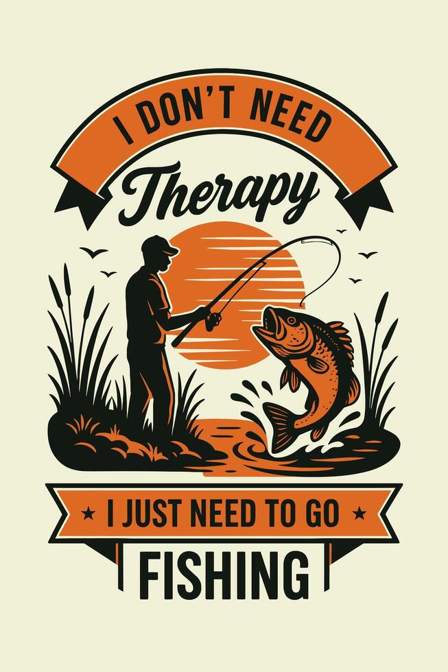 Man Fishing Graphic with Jumping Fish and Text About Fishing vector