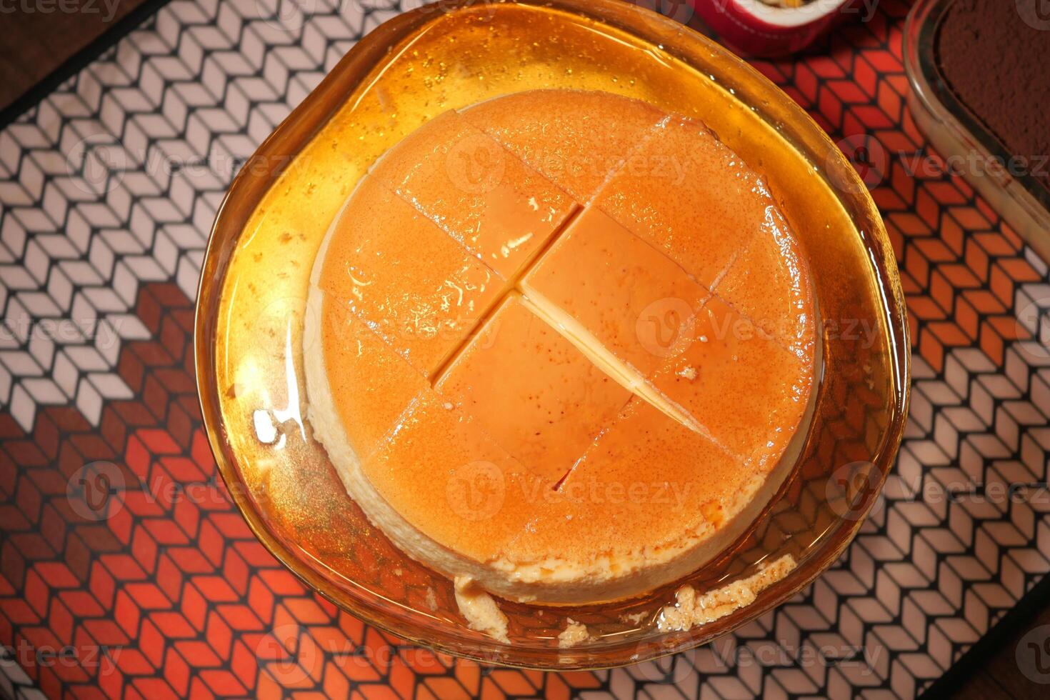 Delicious caramel dessert displayed on a decorative plate photo