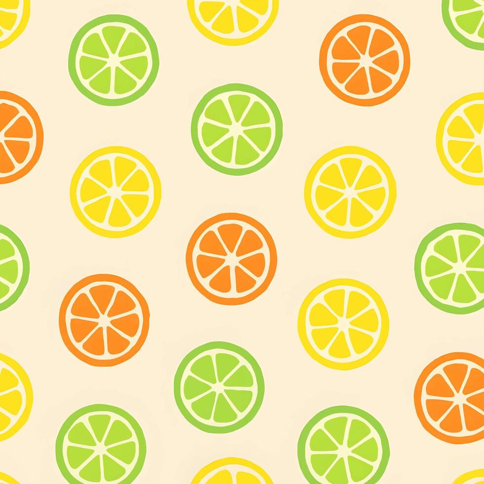 Vibrant citrus slices pattern fresh fruit design kitchen decor colorful environment top view seamless aesthetic vector