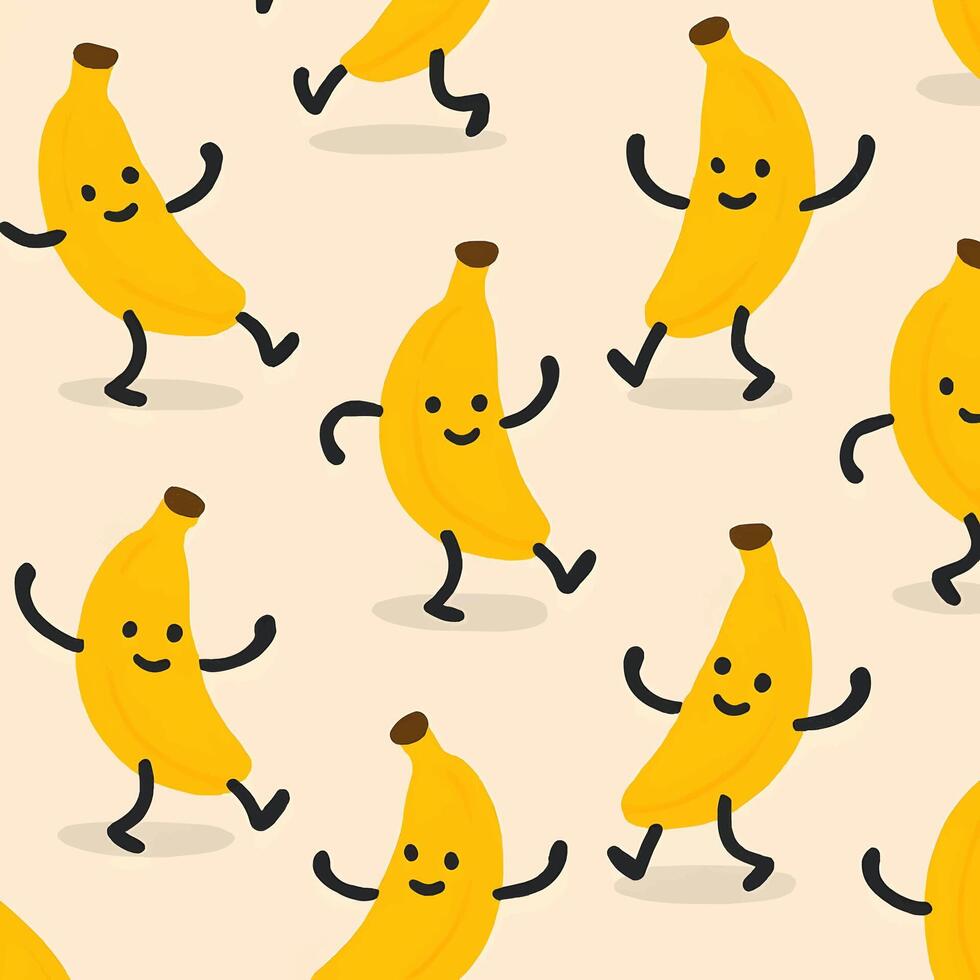 Dancing banana pattern fun and playful design seamless repetition whimsical environment colorful viewpoint creative concept vector
