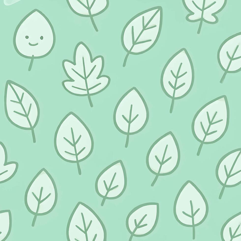 Kawaii leaf doodle seamless pattern nature graphic design playful environment close-up viewpoint whimsical concept vector