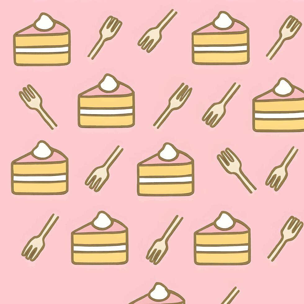 Seamless pattern of delicious cake slices and forks whimsical design food fun environment playful viewpoint vector