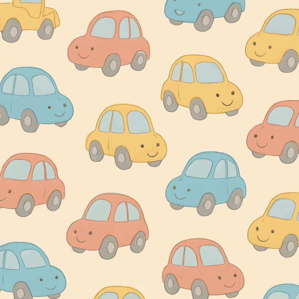 Seamless pattern of little cars in a playful environment charming design for kids decor vector