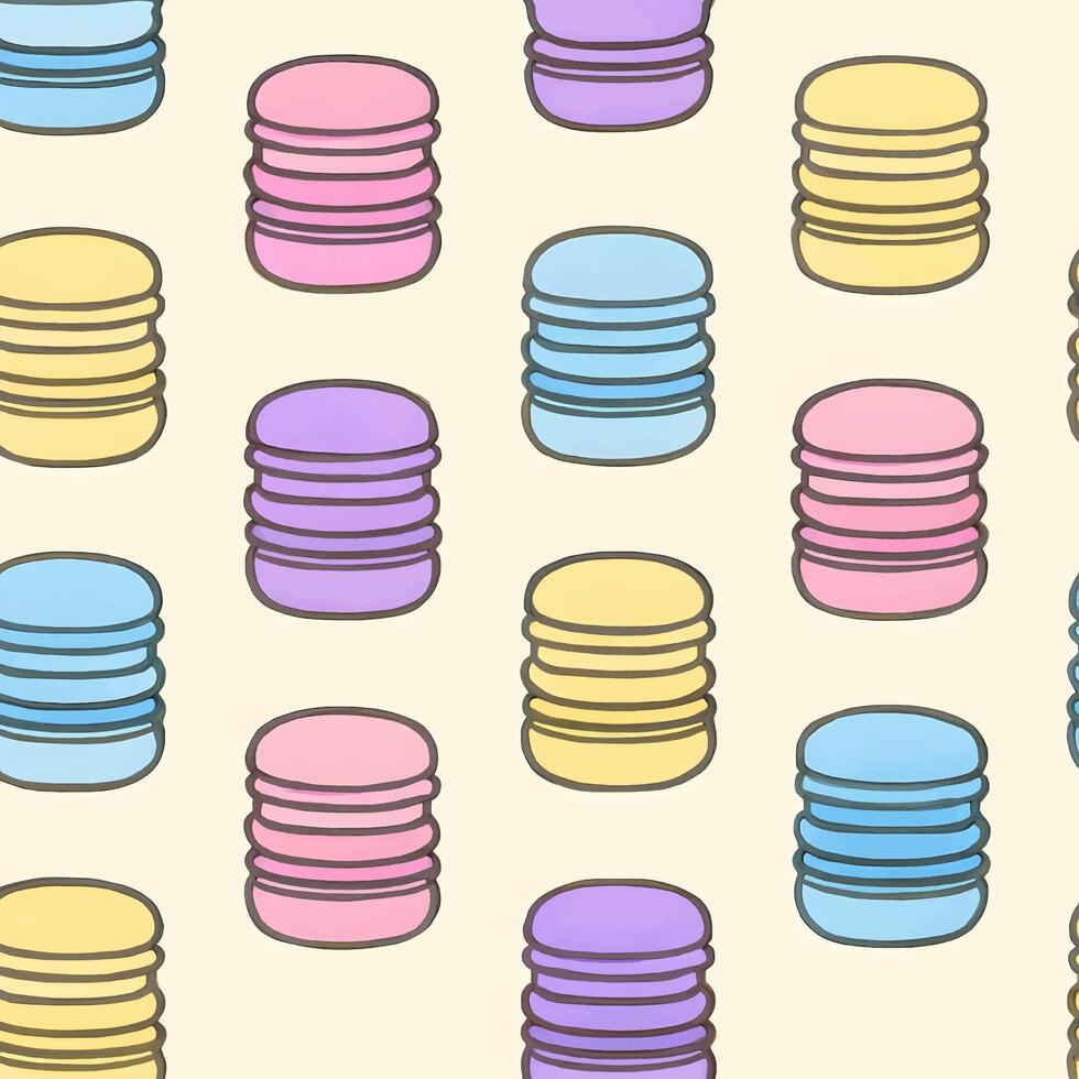 Delightful seamless pattern of colorful macarons stacked culinary art digital illustration whimsical playful concept vector