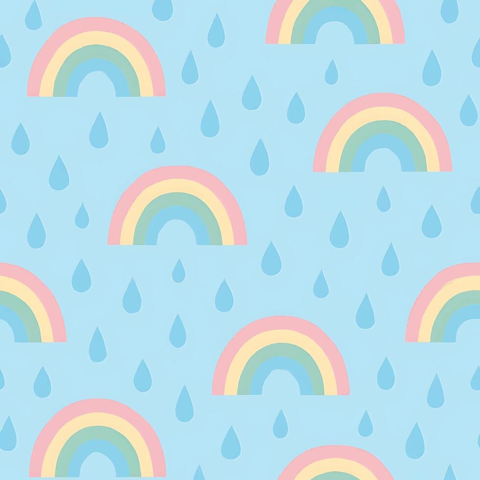 Colorful rainbow raindrops seamless pattern design vibrant background digital art cheerful mood eye-catching style vector