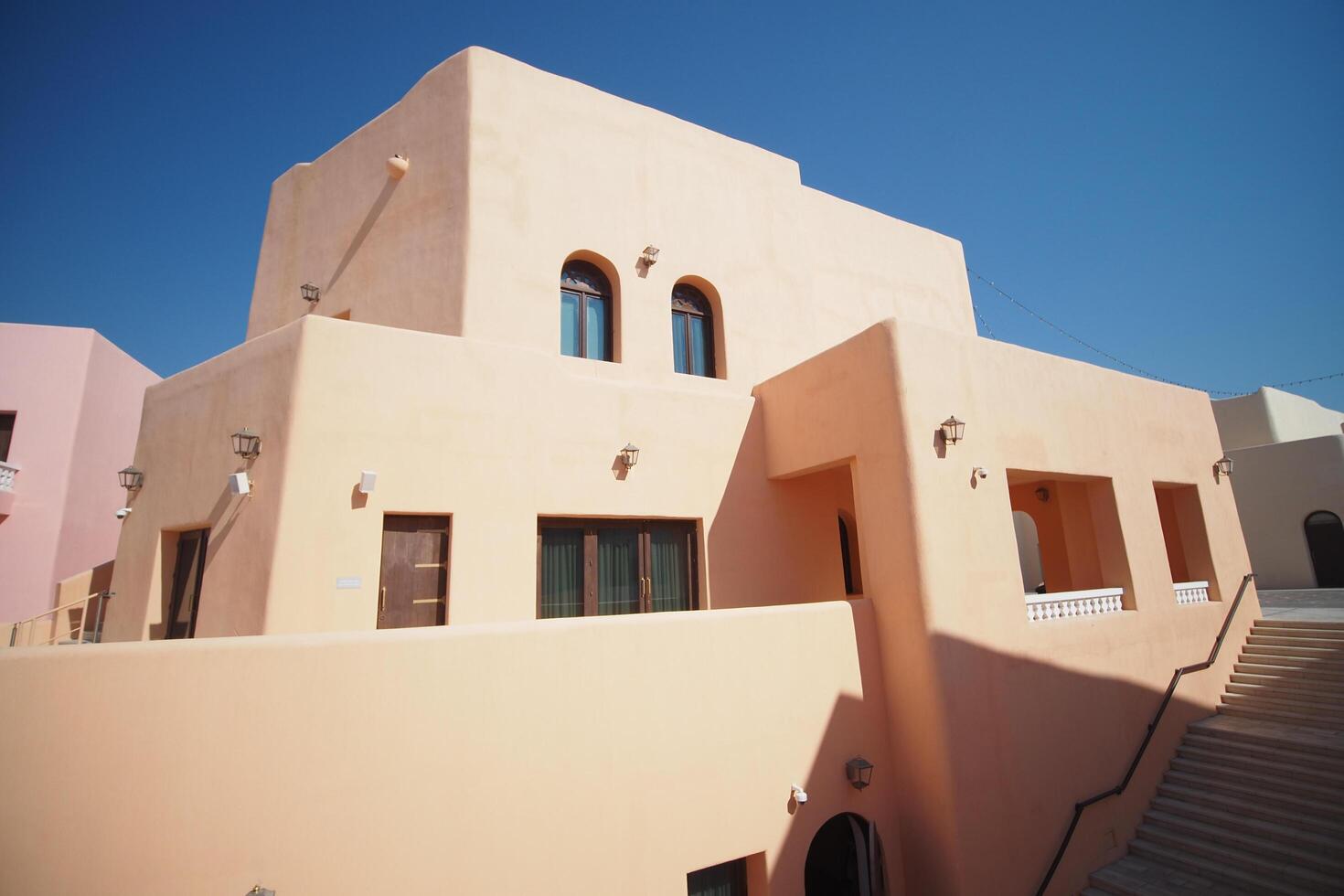 qatar doha 2 february 2025 Colorful buildings with clear sky in vibrant architectural setting photo