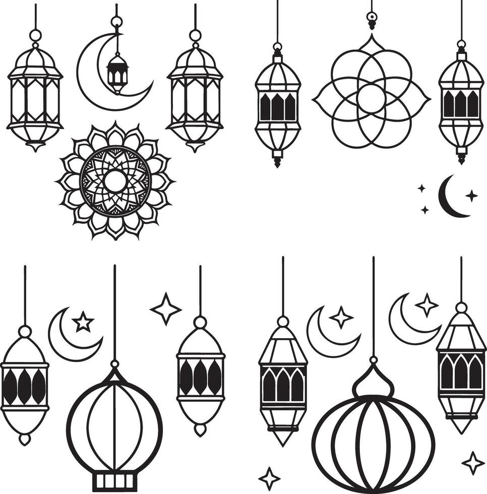 White Background with Ramadan Silhouette Icons Illustration vector