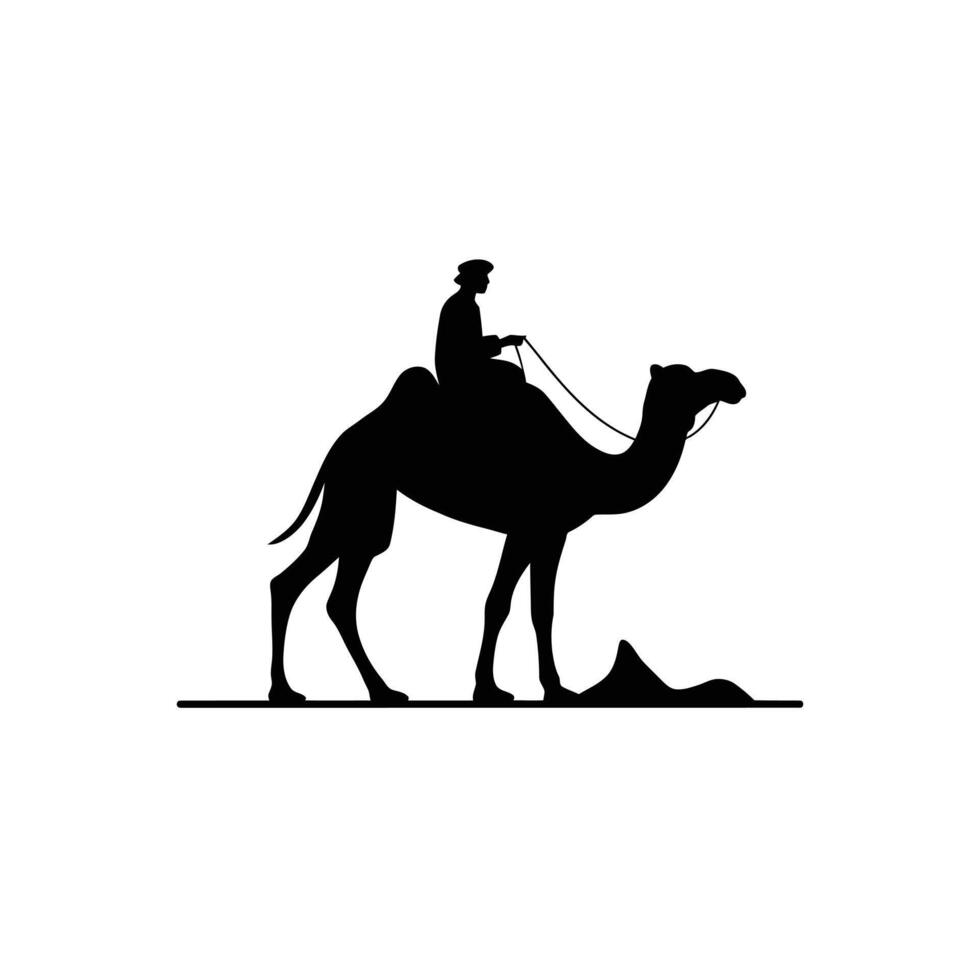 Silhouette of Camel Rider in Desert vector