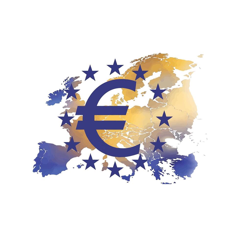 Euro Currency Symbol with Stars Over Europe Map Illustration vector