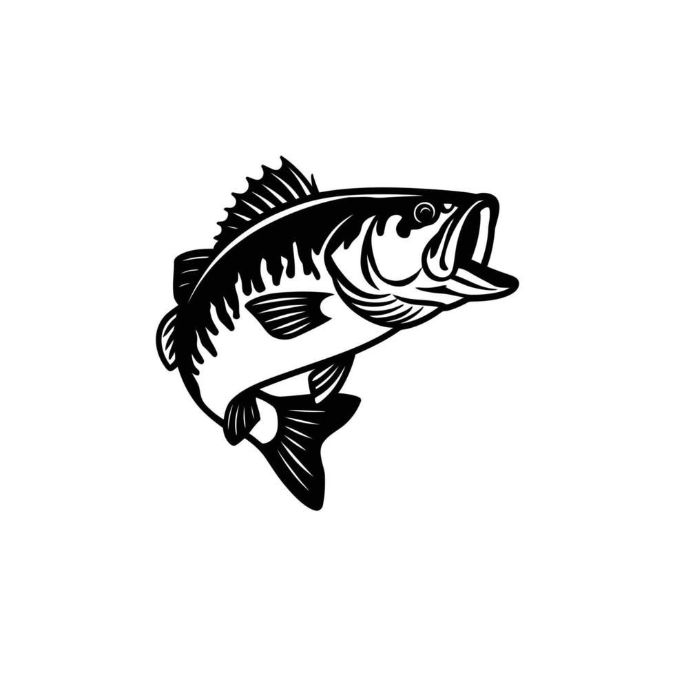 Detailed Black and White Bass Fish Illustration for Fishing Enthusiasts vector